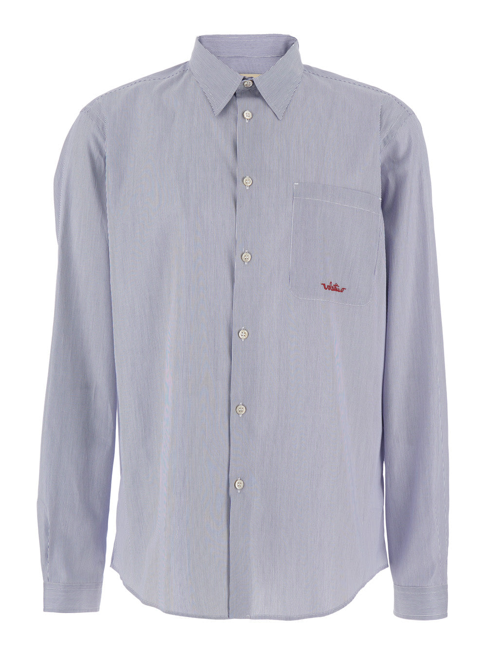 VALENTINO Valentino Men Light Blue Shirt With Classic Collar And All-Over Striped Motif In Cotton Man