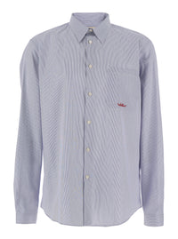 VALENTINO Valentino Men Light Blue Shirt With Classic Collar And All-Over Striped Motif In Cotton Man
