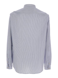 VALENTINO Valentino Men Light Blue Shirt With Classic Collar And All-Over Striped Motif In Cotton Man