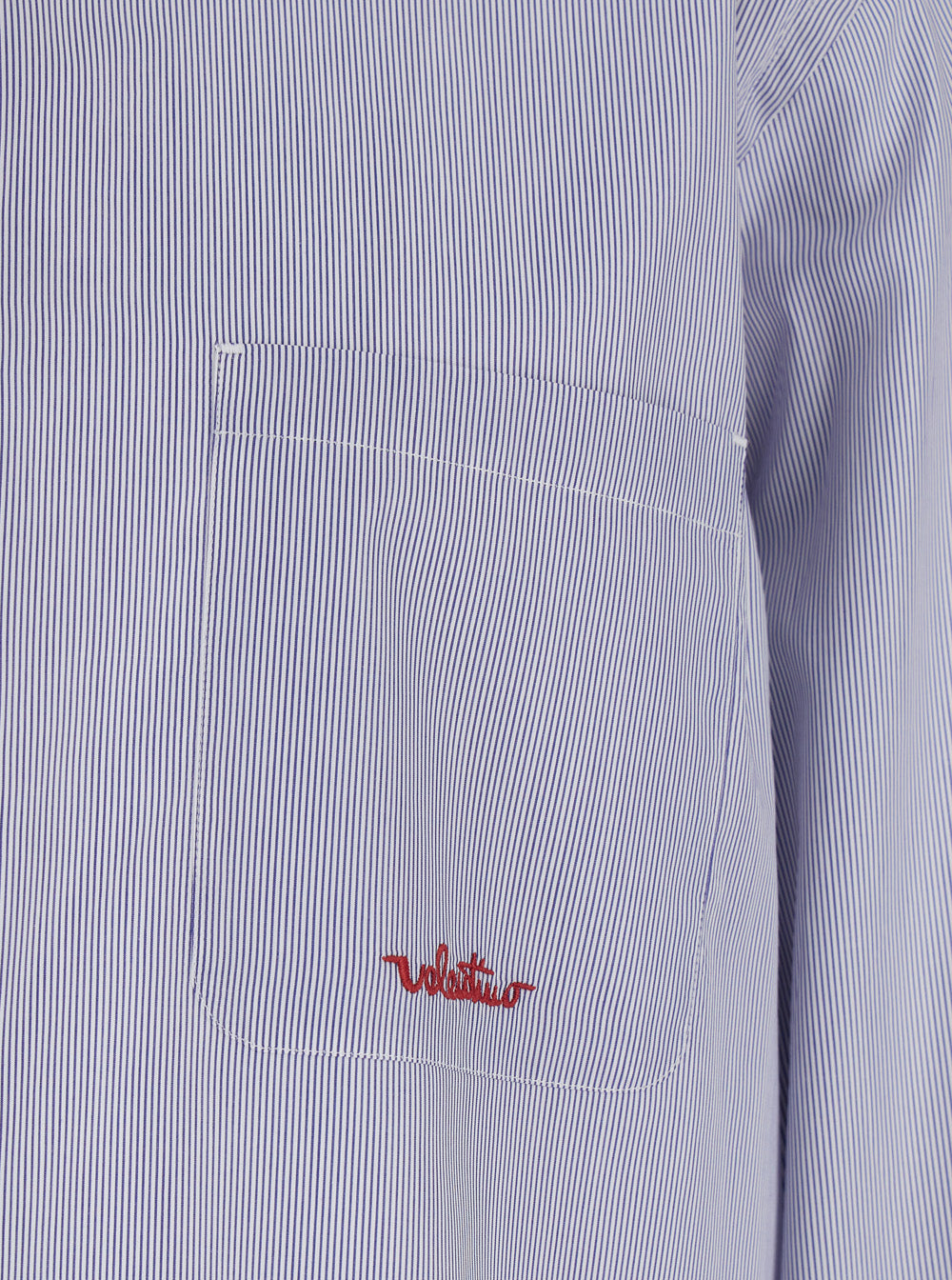 VALENTINO Valentino Men Light Blue Shirt With Classic Collar And All-Over Striped Motif In Cotton Man