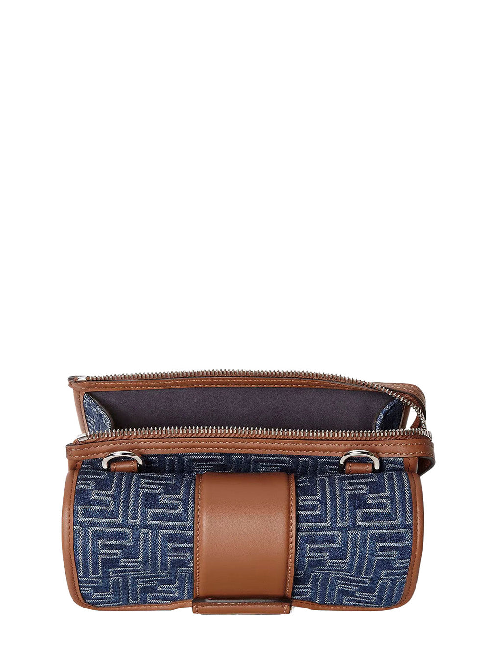 FENDI Fendi Men 'Baguette Double' Blue Crossbody Bag With Magnetic Ff Closure And All-Over Motif In Blue Cotton Man