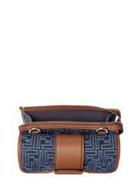 FENDI Fendi Men 'Baguette Double' Blue Crossbody Bag With Magnetic Ff Closure And All-Over Motif In Blue Cotton Man