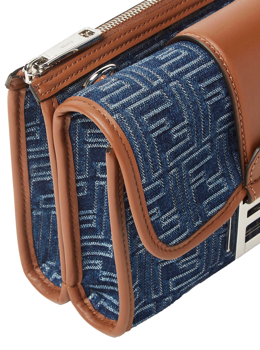 FENDI Fendi Men 'Baguette Double' Blue Crossbody Bag With Magnetic Ff Closure And All-Over Motif In Blue Cotton Man