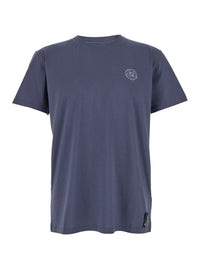 Fendi Men Blue Crewneck T-Shirt With Logo Print On The Front And Logo Patch On The Rear In Cotton Man