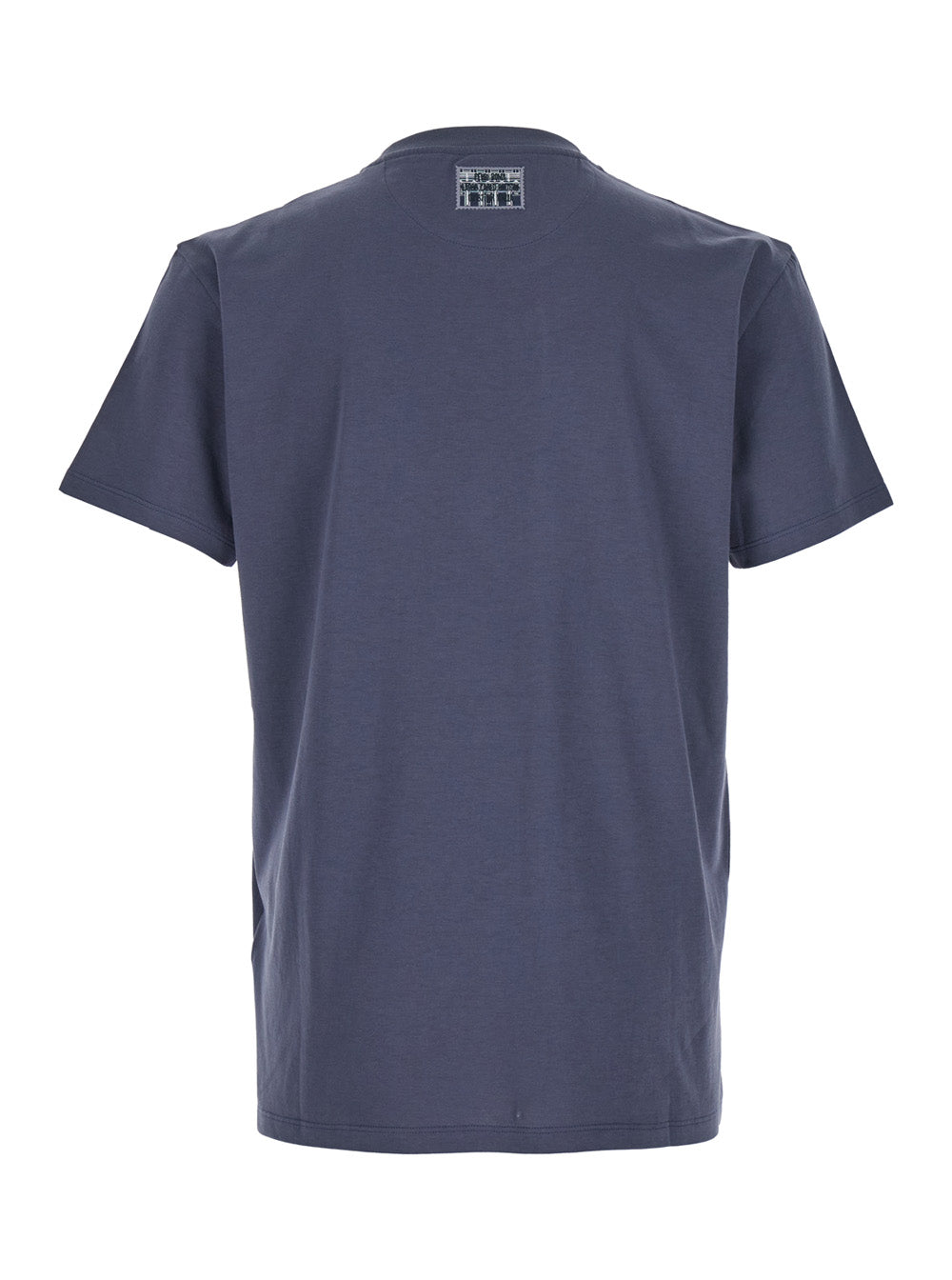 Fendi Men Blue Crewneck T-Shirt With Logo Print On The Front And Logo Patch On The Rear In Cotton Man