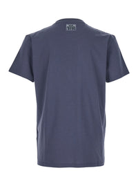Fendi Men Blue Crewneck T-Shirt With Logo Print On The Front And Logo Patch On The Rear In Cotton Man