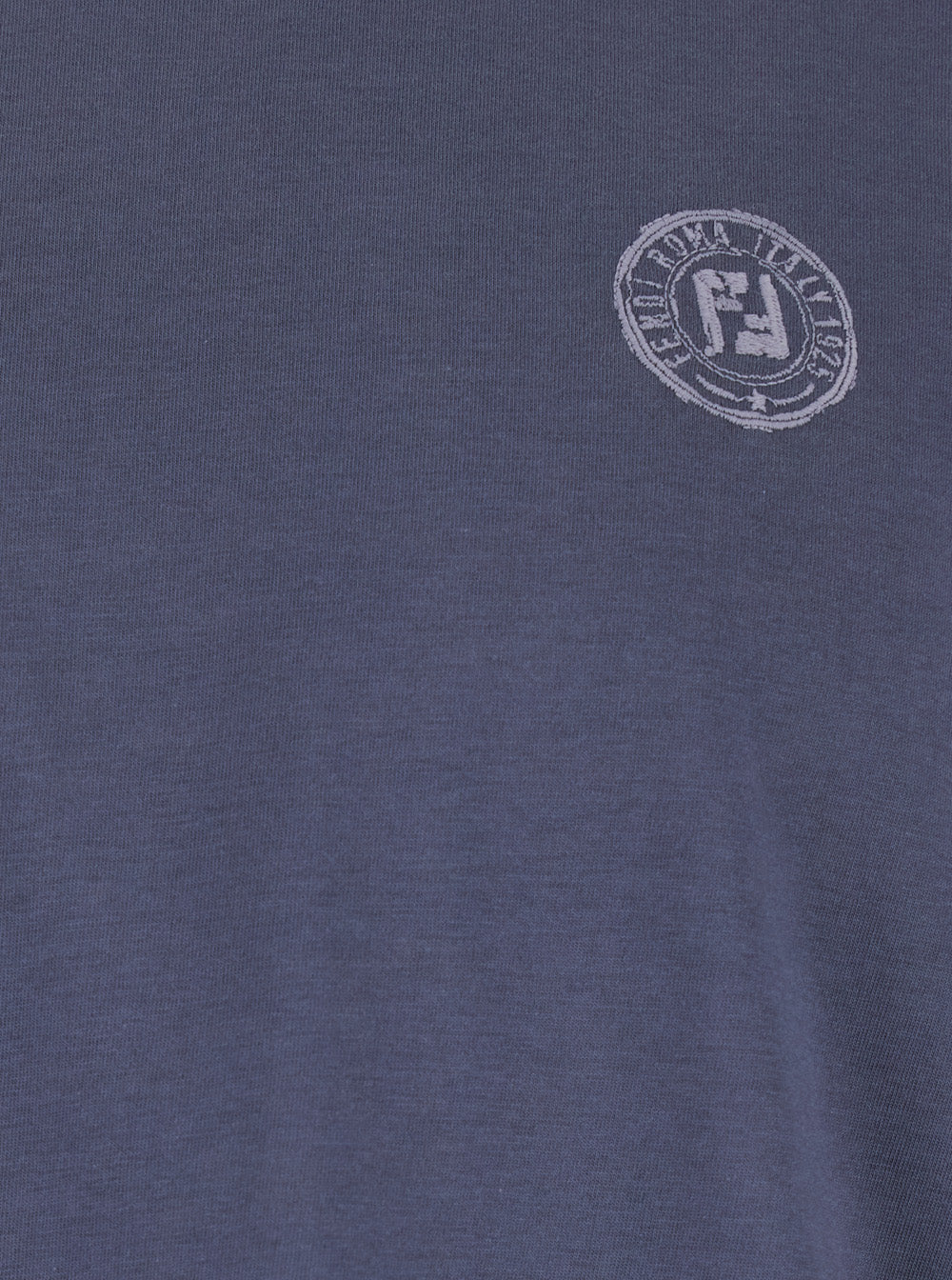 Fendi Men Blue Crewneck T-Shirt With Logo Print On The Front And Logo Patch On The Rear In Cotton Man