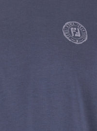 Fendi Men Blue Crewneck T-Shirt With Logo Print On The Front And Logo Patch On The Rear In Cotton Man