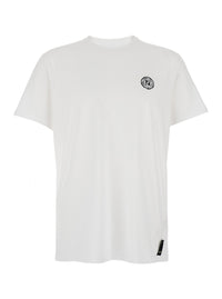 Fendi Men White Crewneck T-Shirt With Logo Print On The Front And Logo Patch On The Rear In Cotton Man