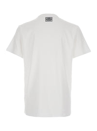 Fendi Men White Crewneck T-Shirt With Logo Print On The Front And Logo Patch On The Rear In Cotton Man