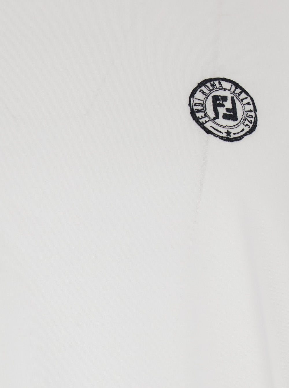 Fendi Men White Crewneck T-Shirt With Logo Print On The Front And Logo Patch On The Rear In Cotton Man