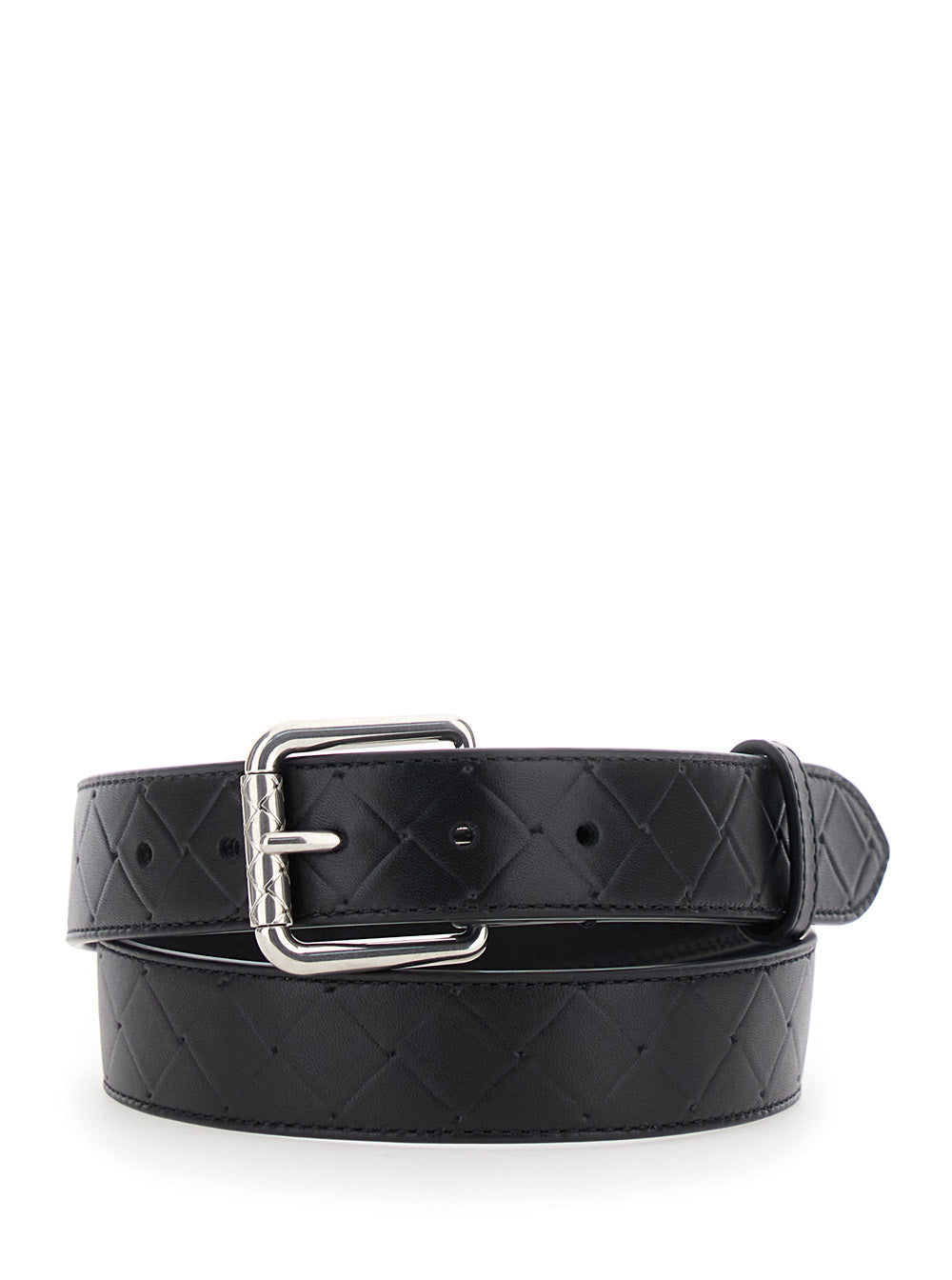 Bottega Veneta Men Black Belt With Intrecciato Motif And Buckle Closure In Leather Man