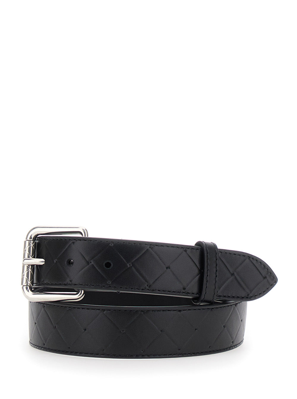 Bottega Veneta Men Black Belt With Intrecciato Motif And Buckle Closure In Leather Man