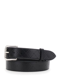 Bottega Veneta Men Black Belt With Intrecciato Motif And Buckle Closure In Leather Man