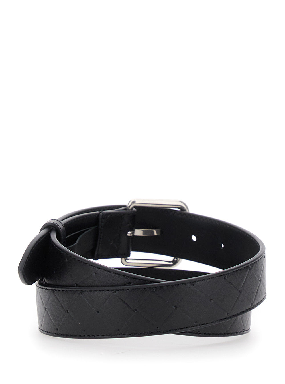 Bottega Veneta Men Black Belt With Intrecciato Motif And Buckle Closure In Leather Man