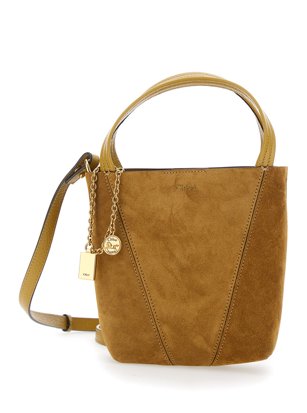 CHLOÉ Chloé Women 'Spin' Beige Shoulder Bag With Adjustable And Removable Shoulder Strap And Logo Charm On The Front In Suede Woman