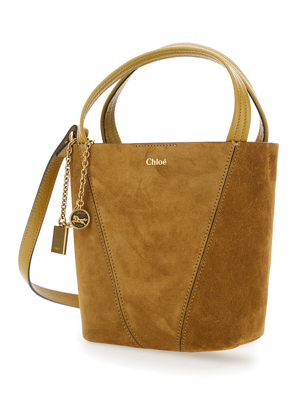CHLOÉ Chloé Women 'Spin' Beige Shoulder Bag With Adjustable And Removable Shoulder Strap And Logo Charm On The Front In Suede Woman