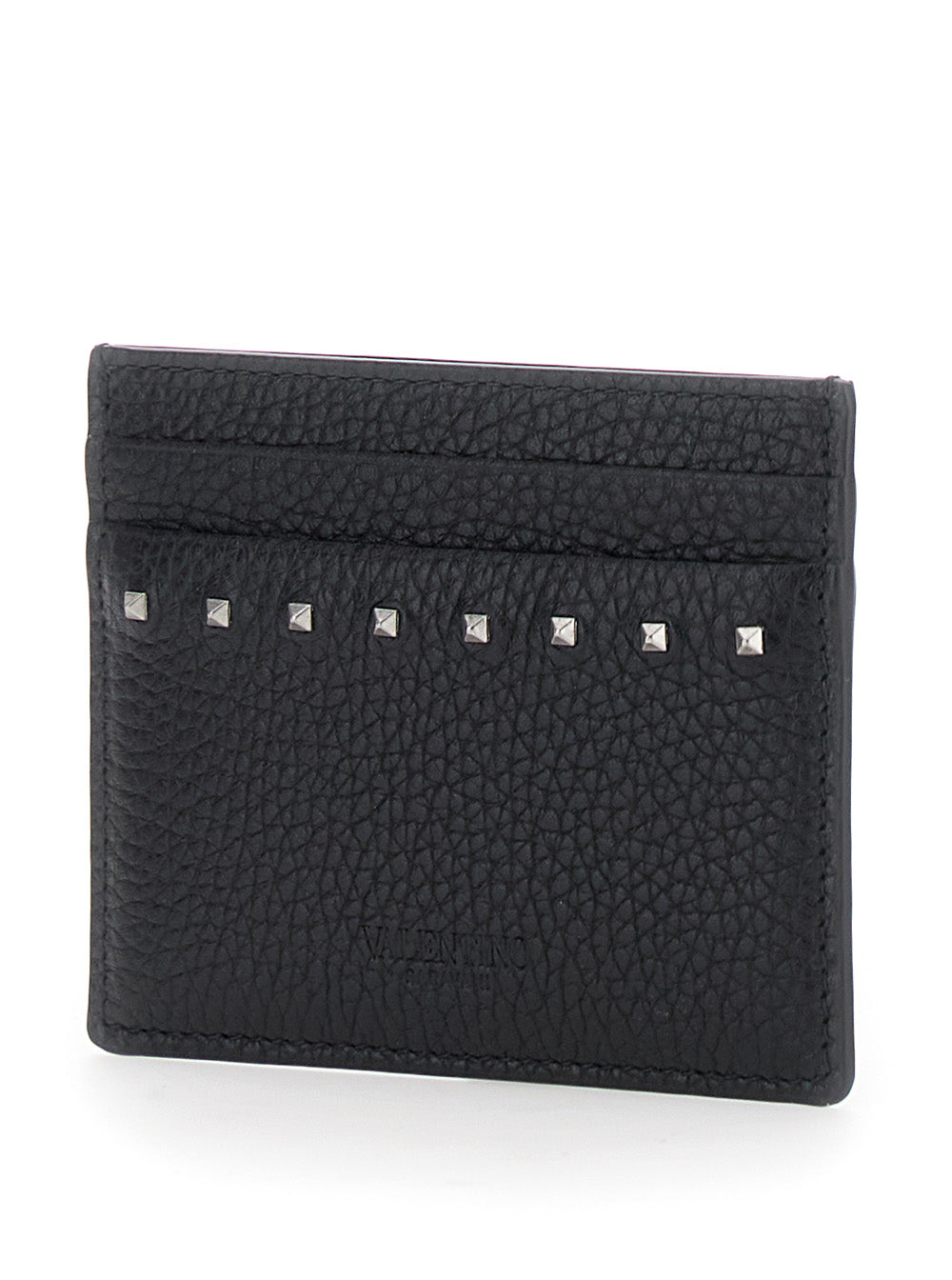 Valentino Garavani Men Black Card Holder With Rockstud Embellishments In Leather Man