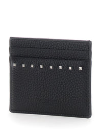 Valentino Garavani Men Black Card Holder With Rockstud Embellishments In Leather Man