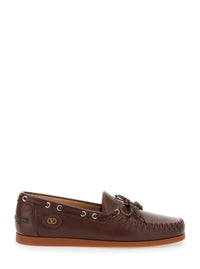 Valentino Garavani Men 'Palm Avenue' Brown Loafers With Vlogo Patch On The Sidei N Leather Man