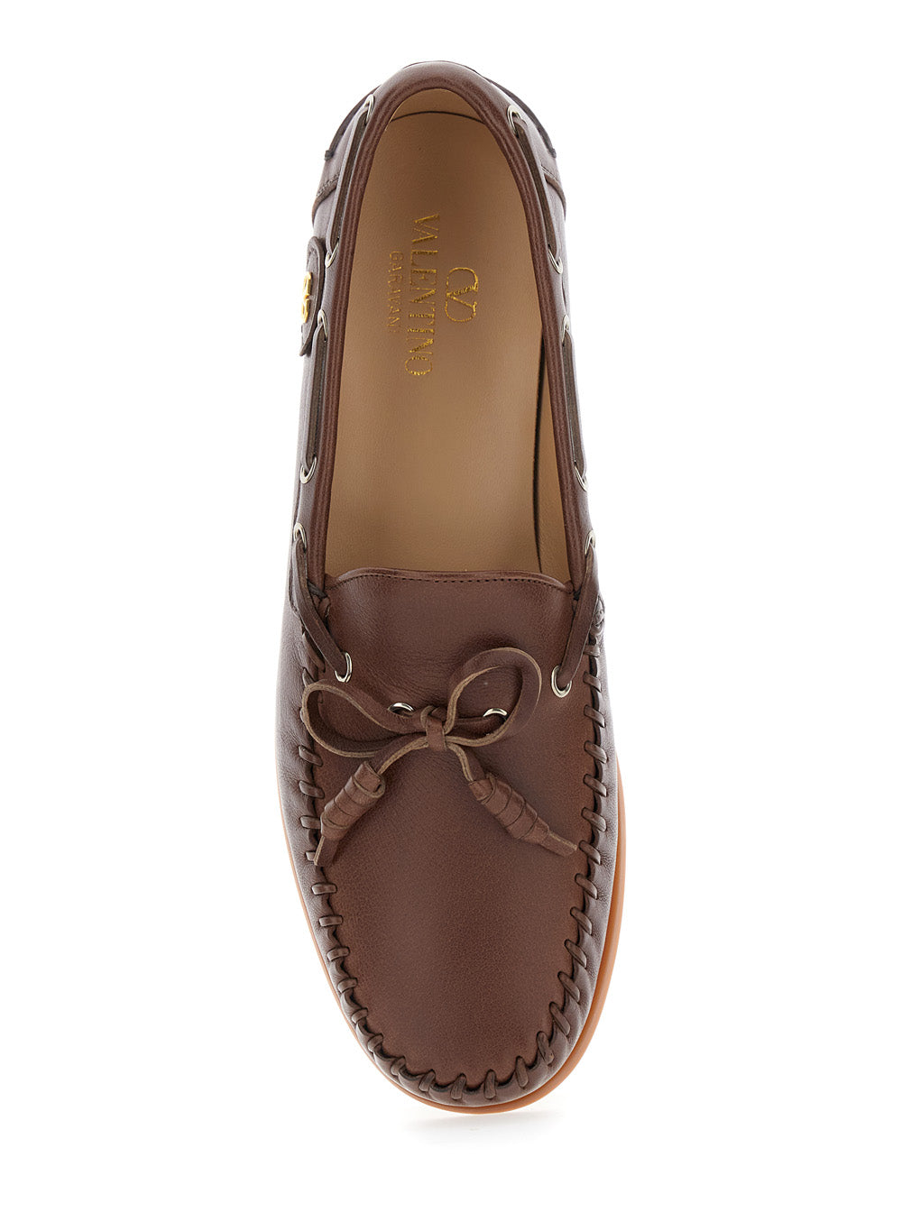 Valentino Garavani Men 'Palm Avenue' Brown Loafers With Vlogo Patch On The Sidei N Leather Man