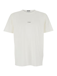 C.P. Company Men White Crewneck T-Shirt With Logo Lettering On The Front In Cotton Man