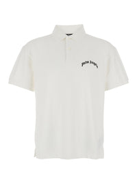 Palm Angels Men White Polo Shirt With Logo Lettering On Front And Rear In Cotton Piquet Man