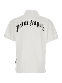 Palm Angels Men White Polo Shirt With Logo Lettering On Front And Rear In Cotton Piquet Man