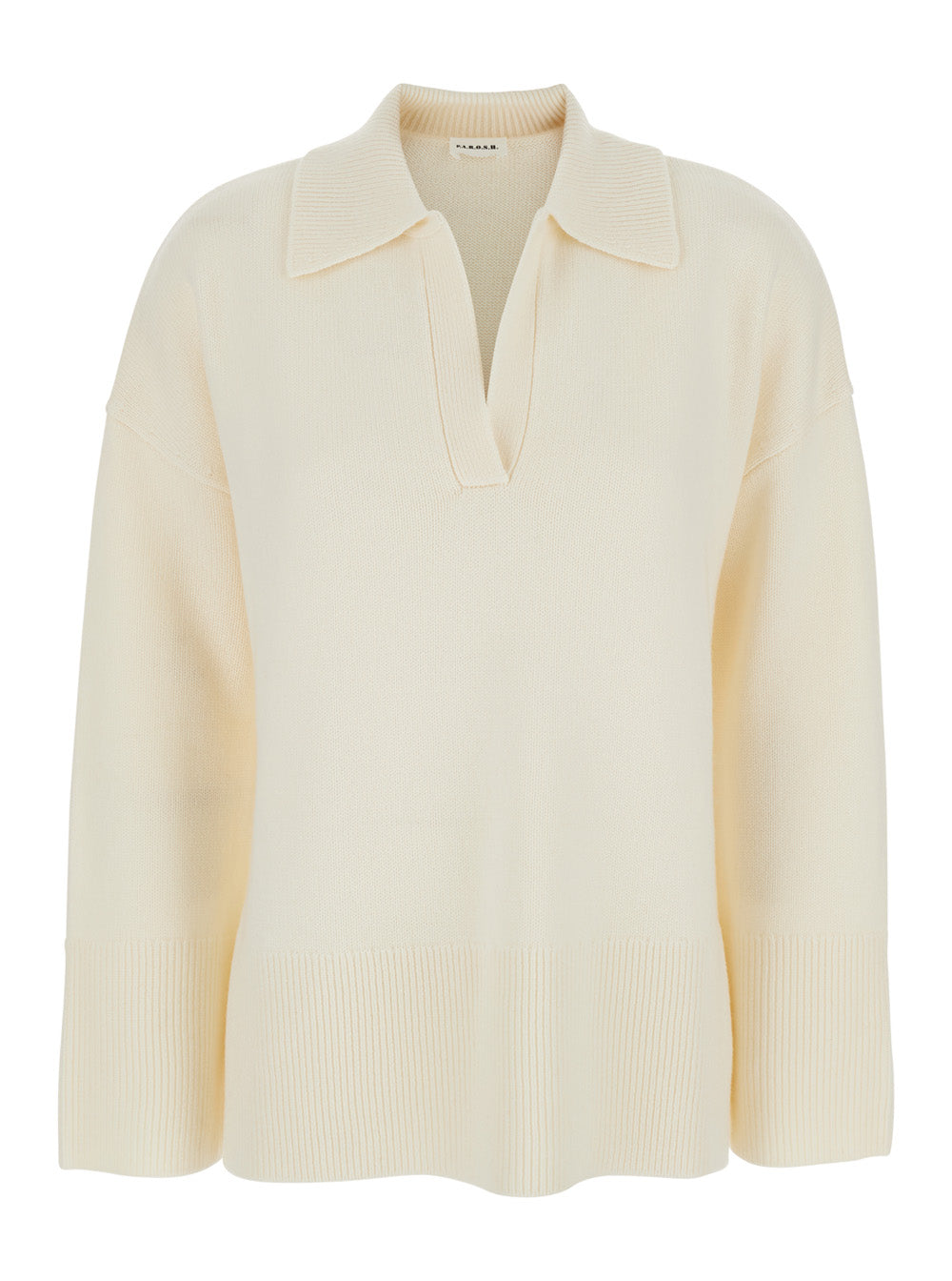 P.A.R.O.S.H. P.A.R.O.S.H. Women White Sweater With Polo Shirt Style Collar And Dropped Shoulder In Wool And Cashmere Woman
