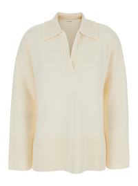 P.A.R.O.S.H. P.A.R.O.S.H. Women White Sweater With Polo Shirt Style Collar And Dropped Shoulder In Wool And Cashmere Woman