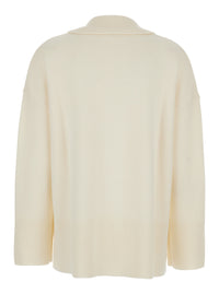 P.A.R.O.S.H. P.A.R.O.S.H. Women White Sweater With Polo Shirt Style Collar And Dropped Shoulder In Wool And Cashmere Woman