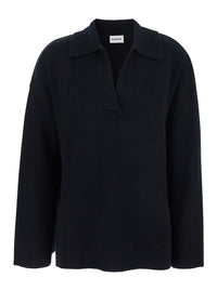 P.A.R.O.S.H. Women Black Sweater With Polo Shirt Style Collar And Dropped Shoulder In Wool And Cashmere Woman