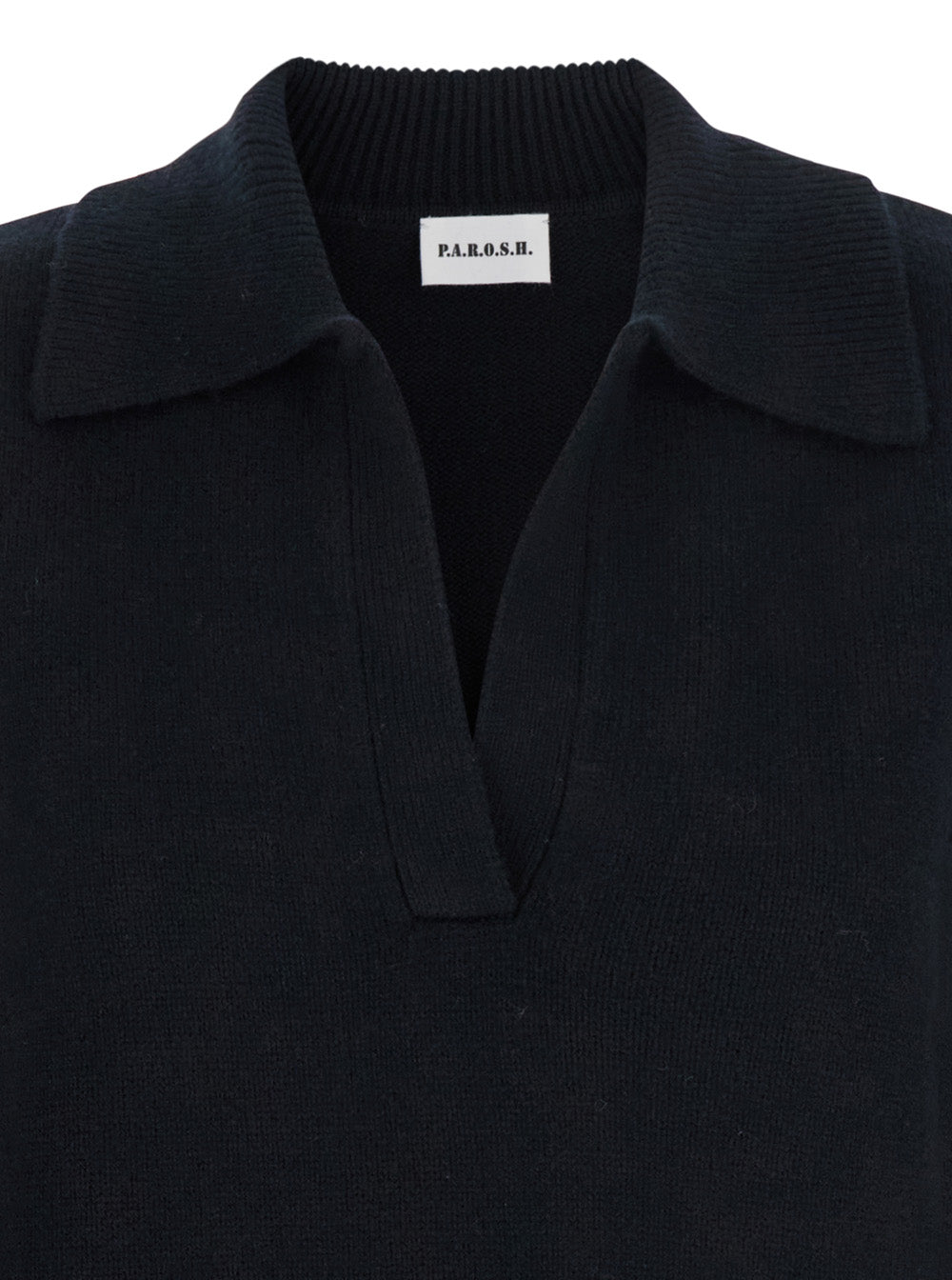 P.A.R.O.S.H. Women Black Sweater With Polo Shirt Style Collar And Dropped Shoulder In Wool And Cashmere Woman