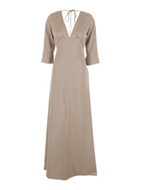 Leplain Women Beige Maxi Dress With Front And Rear V Neck And Maxi Bow On The Rear In Cady Woman