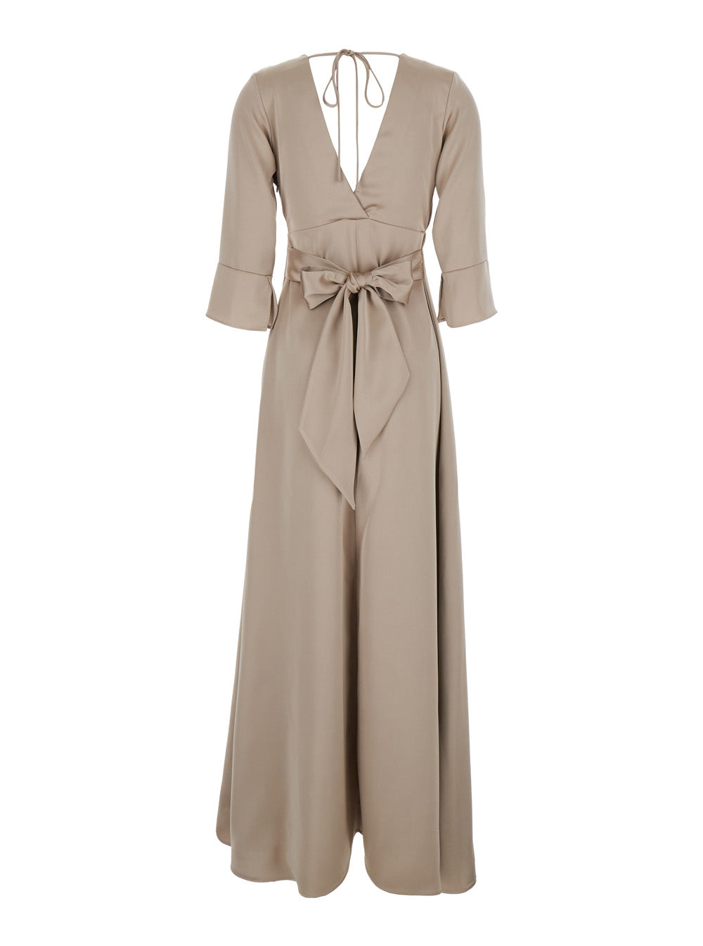 Leplain Women Beige Maxi Dress With Front And Rear V Neck And Maxi Bow On The Rear In Cady Woman