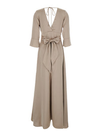Leplain Women Beige Maxi Dress With Front And Rear V Neck And Maxi Bow On The Rear In Cady Woman