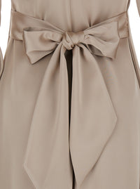 Leplain Women Beige Maxi Dress With Front And Rear V Neck And Maxi Bow On The Rear In Cady Woman
