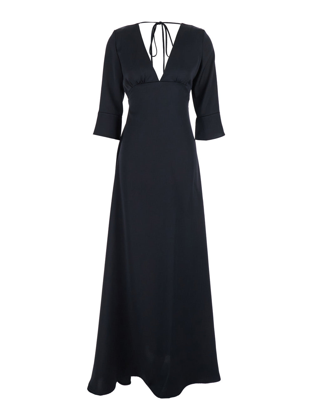 Leplain Women Black Maxi Dress With Front And Rear V Neck And Maxi Bow On The Rear In Cady Woman