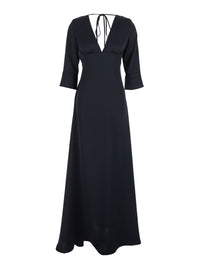 Leplain Women Black Maxi Dress With Front And Rear V Neck And Maxi Bow On The Rear In Cady Woman