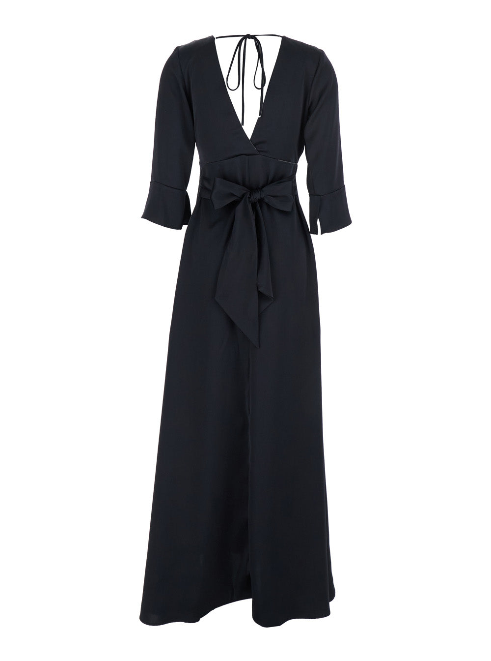 Leplain Women Black Maxi Dress With Front And Rear V Neck And Maxi Bow On The Rear In Cady Woman