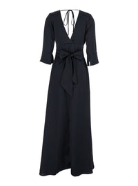 Leplain Women Black Maxi Dress With Front And Rear V Neck And Maxi Bow On The Rear In Cady Woman