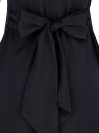 Leplain Women Black Maxi Dress With Front And Rear V Neck And Maxi Bow On The Rear In Cady Woman