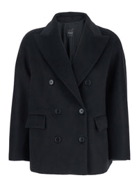 Leplain Women Black Double-Breasted Jacket With Peak Revers In Wool Woman