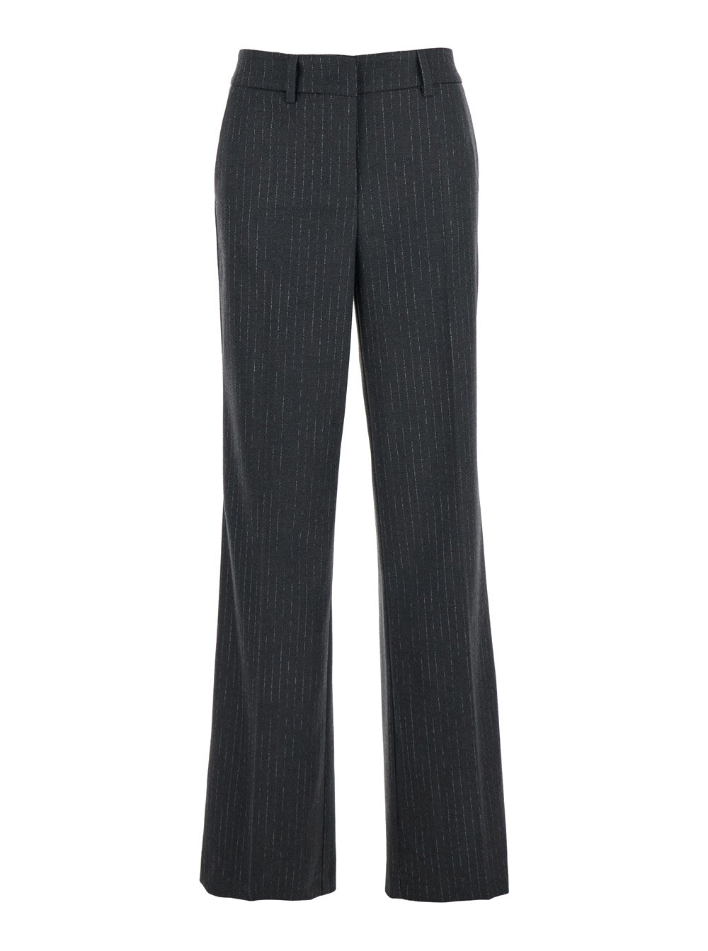 Leplain Women Grey Pants With Belt Loops And All-Over Striped Motif In Wool Blend Woman