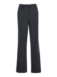 Leplain Women Grey Pants With Belt Loops And All-Over Striped Motif In Wool Blend Woman