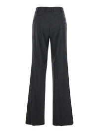 Leplain Women Grey Pants With Belt Loops And All-Over Striped Motif In Wool Blend Woman