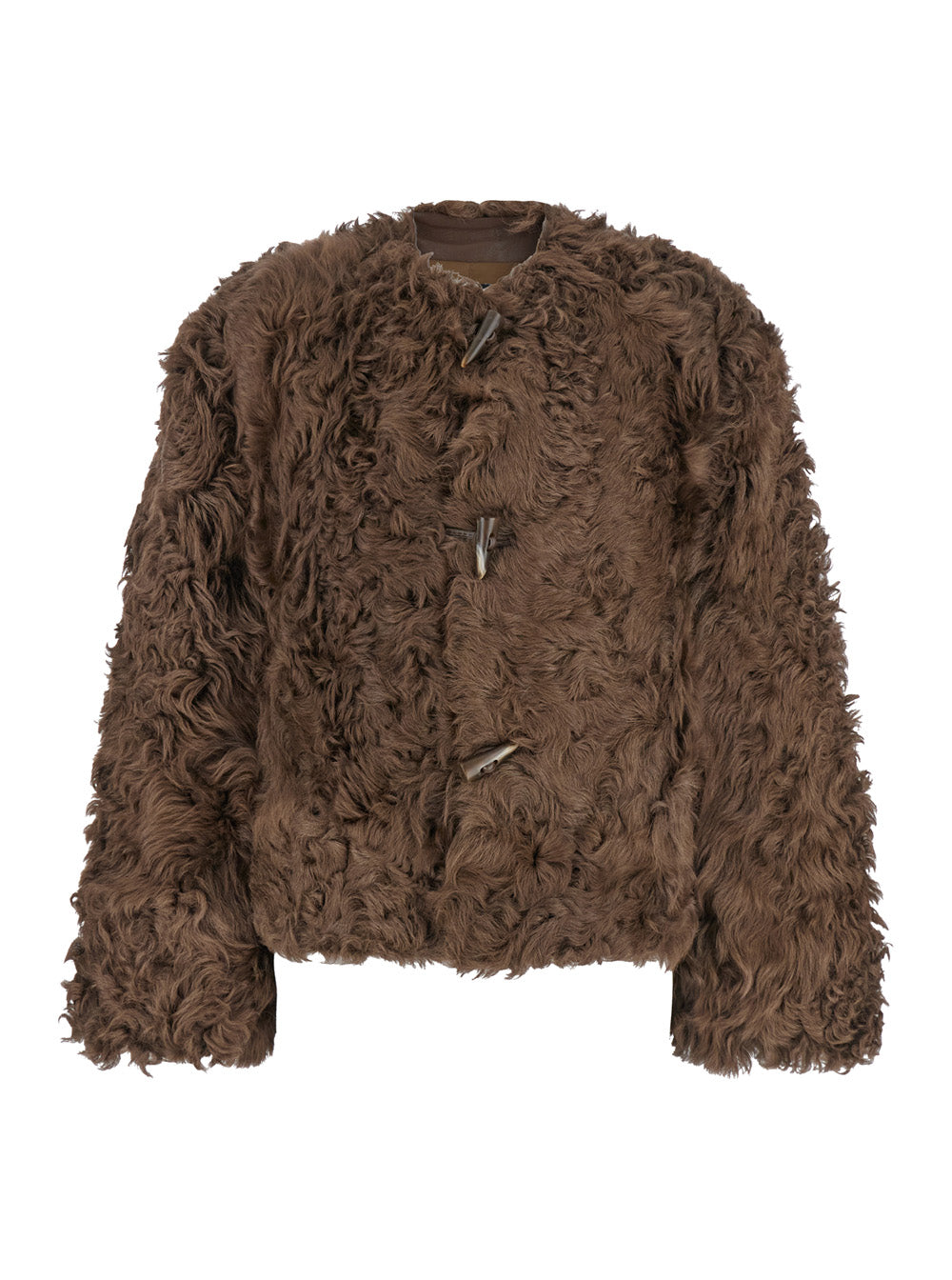 Leplain Women Brown Collarless Fur Jacket With Front Toggle Closure In Fur Woman
