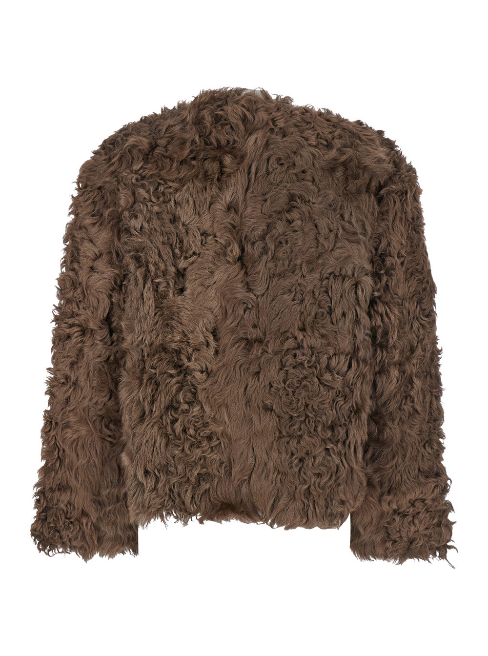 Leplain Women Brown Collarless Fur Jacket With Front Toggle Closure In Fur Woman