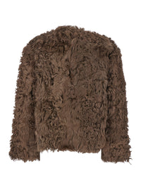 Leplain Women Brown Collarless Fur Jacket With Front Toggle Closure In Fur Woman