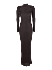 Self-Portrait Women Brown Turtleneck Long Dress With Shoulder Pads In Viscose Woman